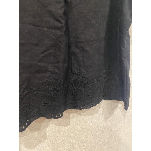 Chico's Shirt Womens 14 Black Linen Scallop Hem Tank Top Embroidered Sleeveless - Picture 2 of 5